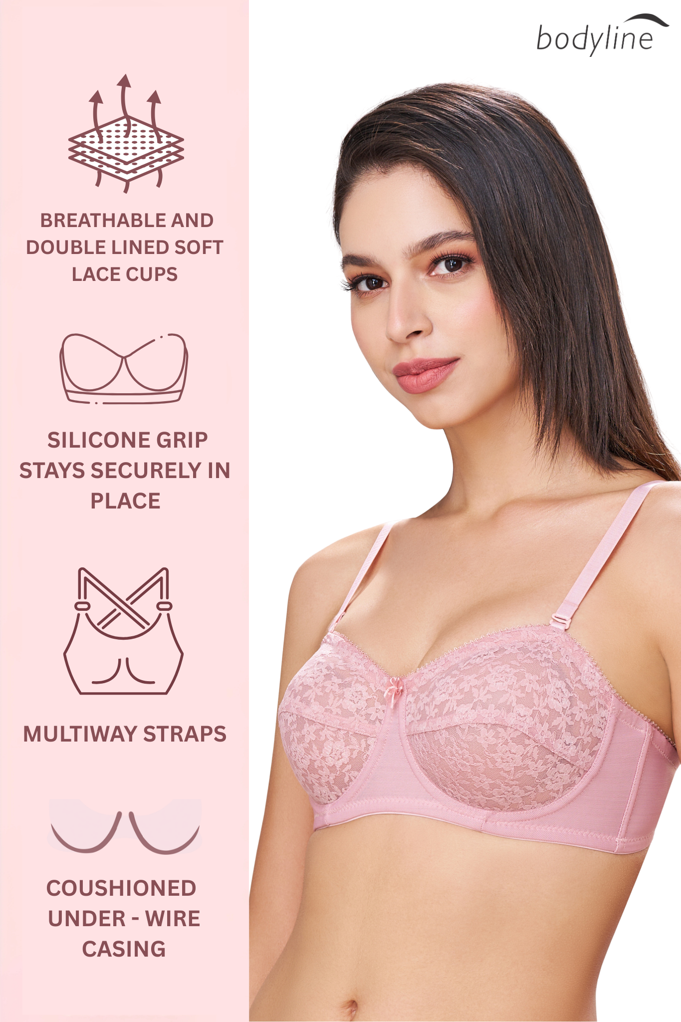 CITRA | Breathable Lace Strapless Bra – Wired, Multiway Straps